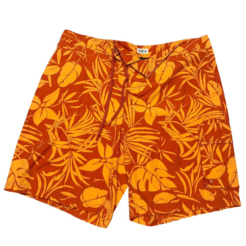 Vintage 90s J Crew Board Shorts Men's 38 Floral Leaf Surf Trunks Beach Hawaii